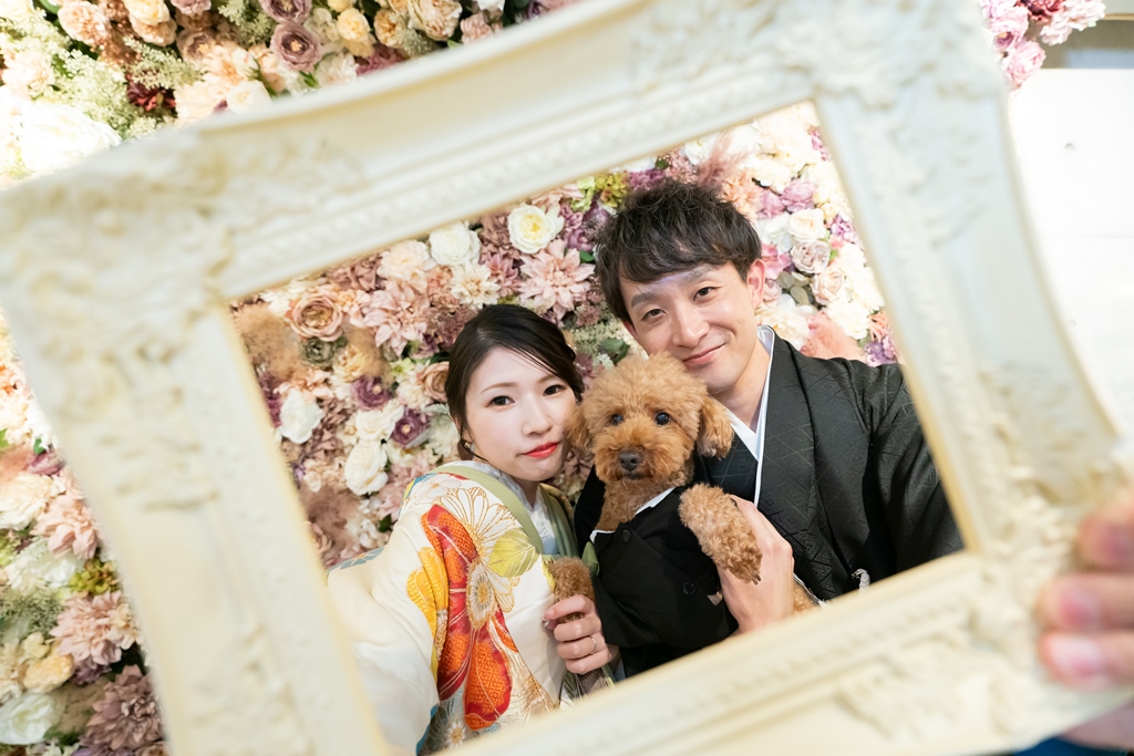 Studio photo shoot with pets in matching kimono