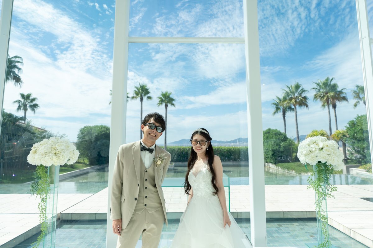 Shooting in a chapel in Kobe with blue sky