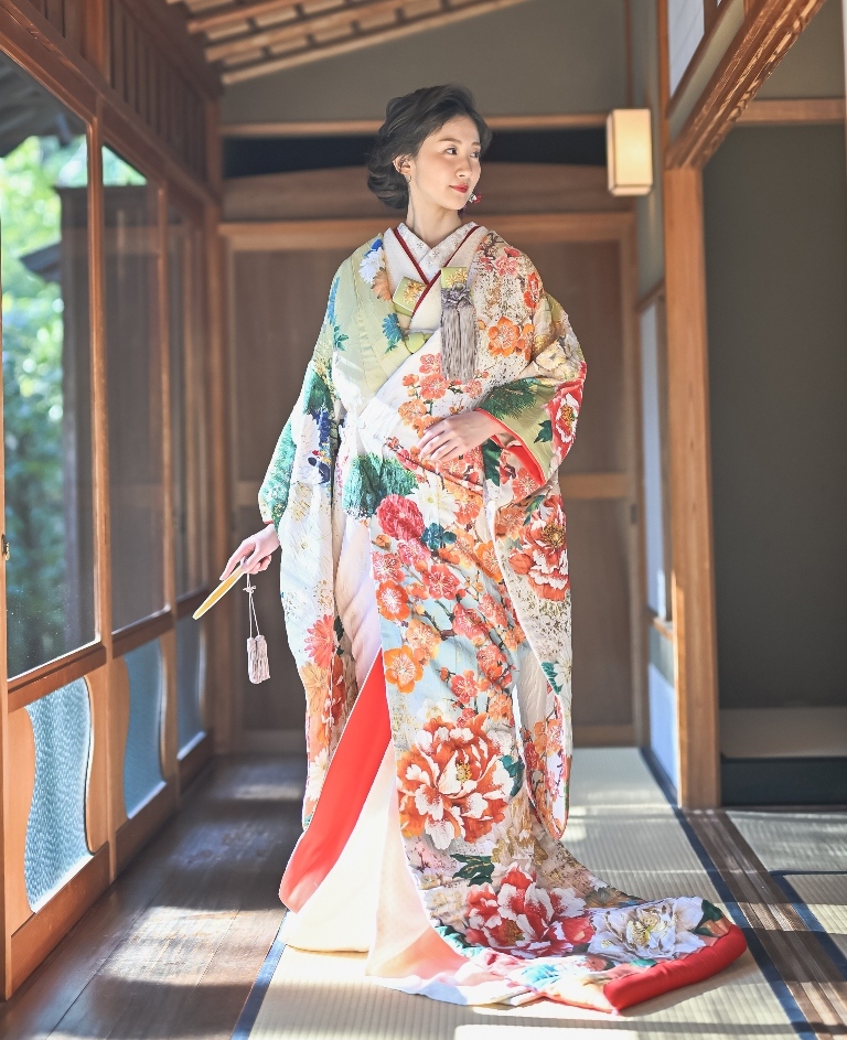 Red & Green Flower Uchikake