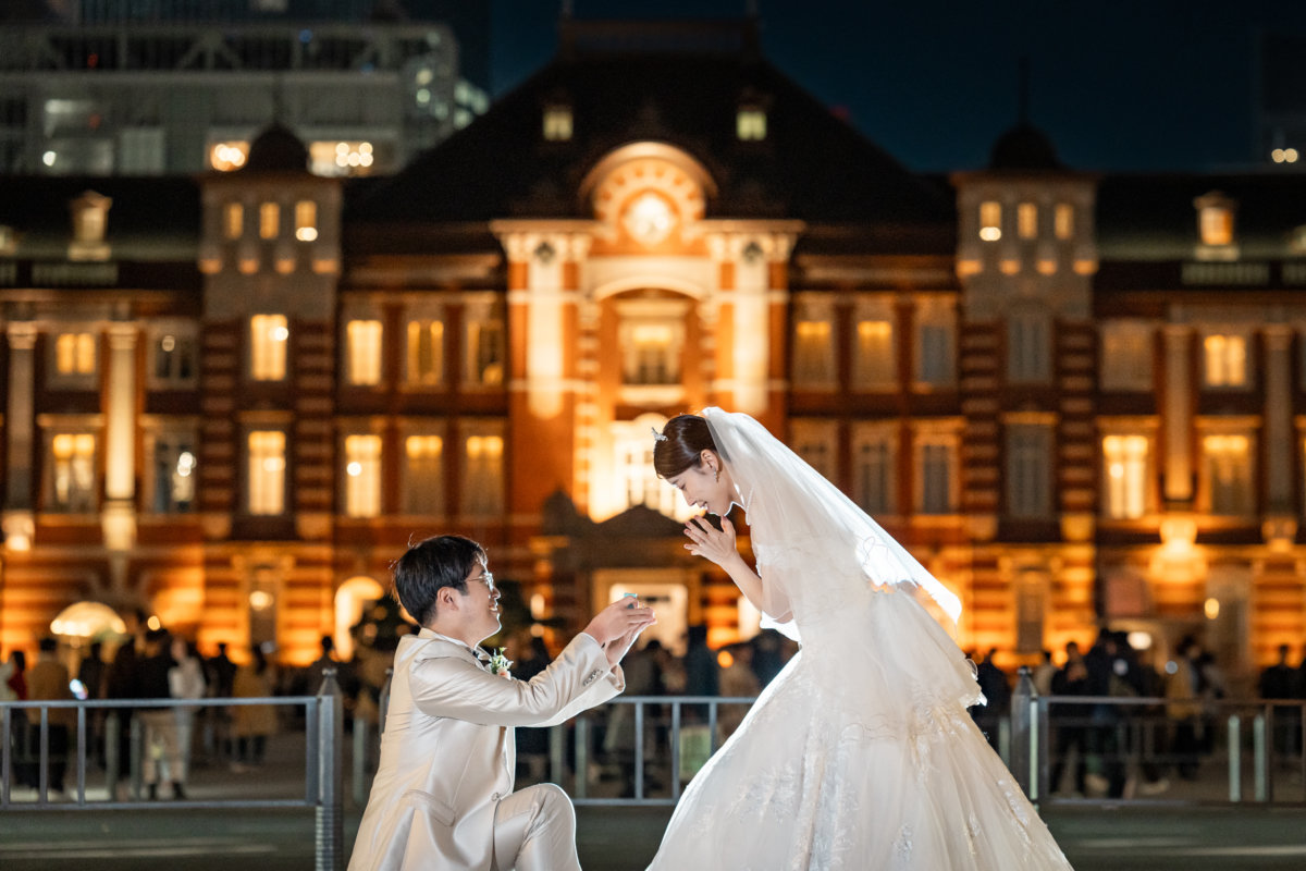 Tokyo Station Night Photo Wedding in Marunouchi