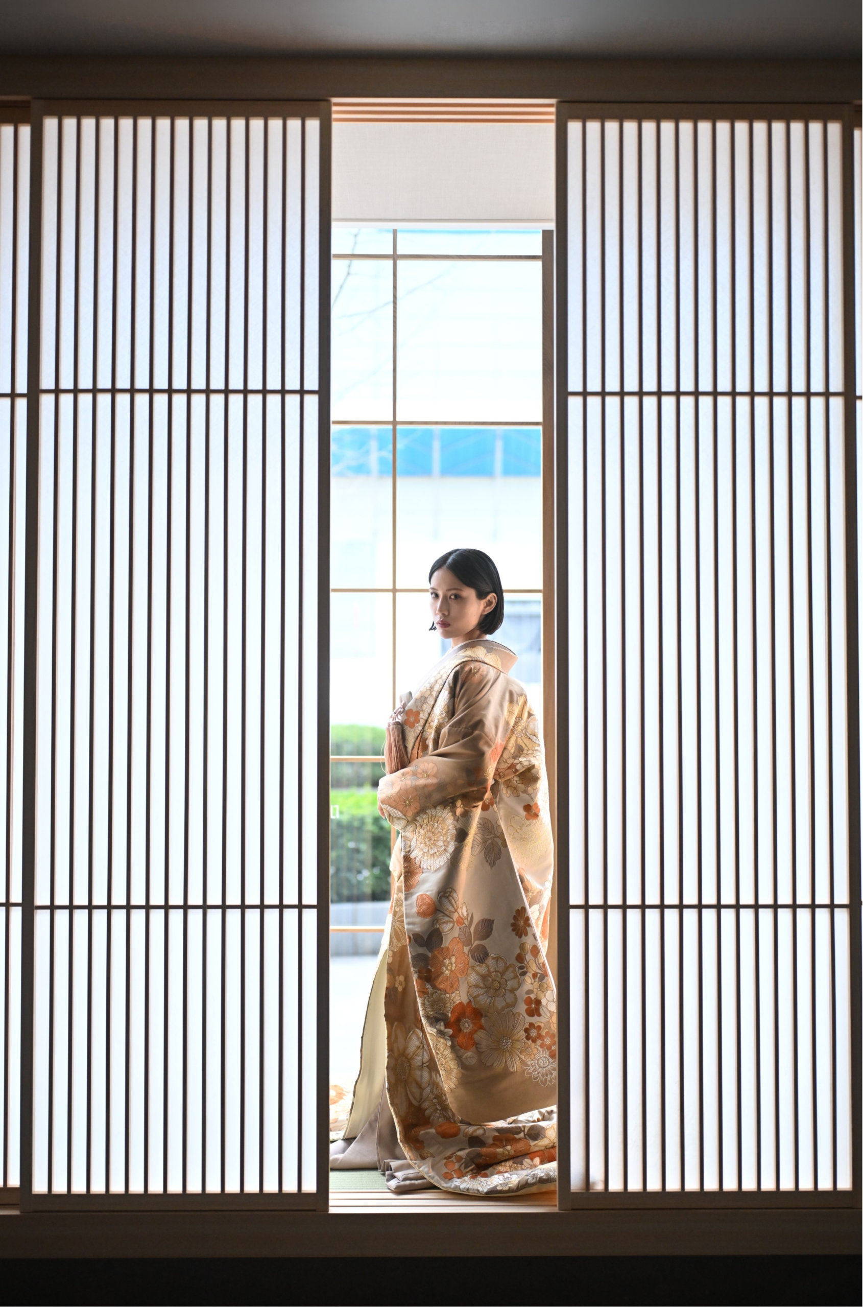 Beautiful Wa-Modern studio interior with lattice screens and ambient lighting at Wedding Avenue Tokyo