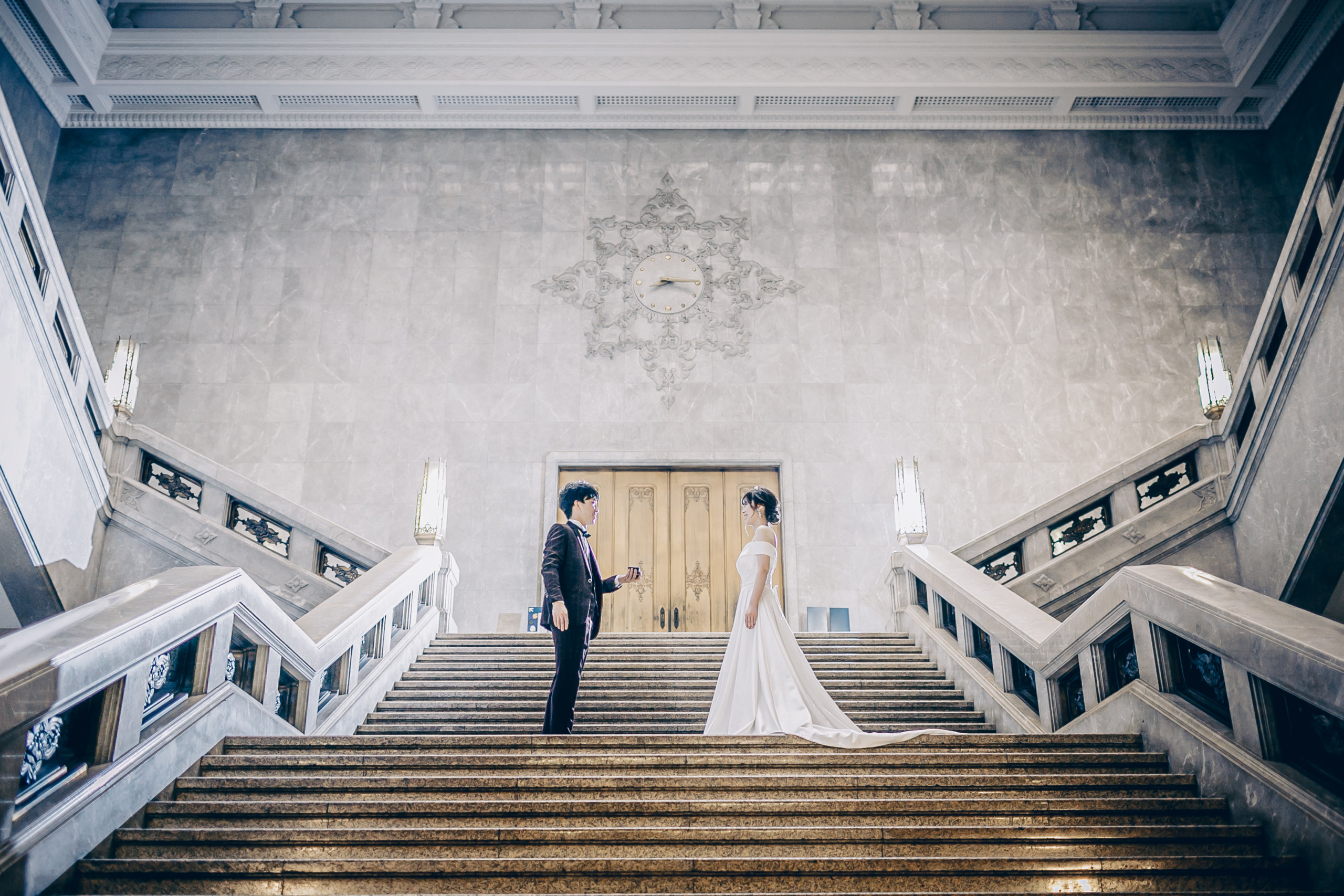 Tokyo National Museum interior grand staircase — marble, stone, and classical architecture create a palatial environment for wedding photography unlike anything else in Tokyo